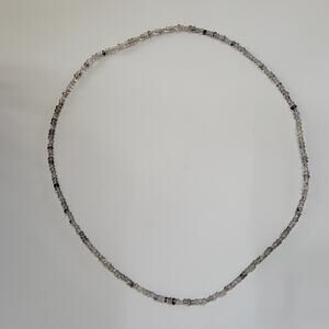 Vintage Smoky Gray Glass Beaded Necklace With Cylindrical Accents 36 Inches Long
